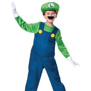 Super Mario Luigi Kids costume size large for boys anywhere between 8-12 yrs old